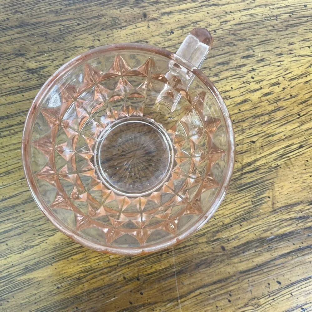 Vintage Jeanette TEACUP Windsor Pink Depression‎ Glass Diamond